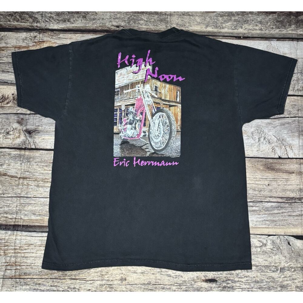 VTG 90's Eric Herrmann "High Noon" Studios Art Motorcycle Biker T Shirt Mens LG